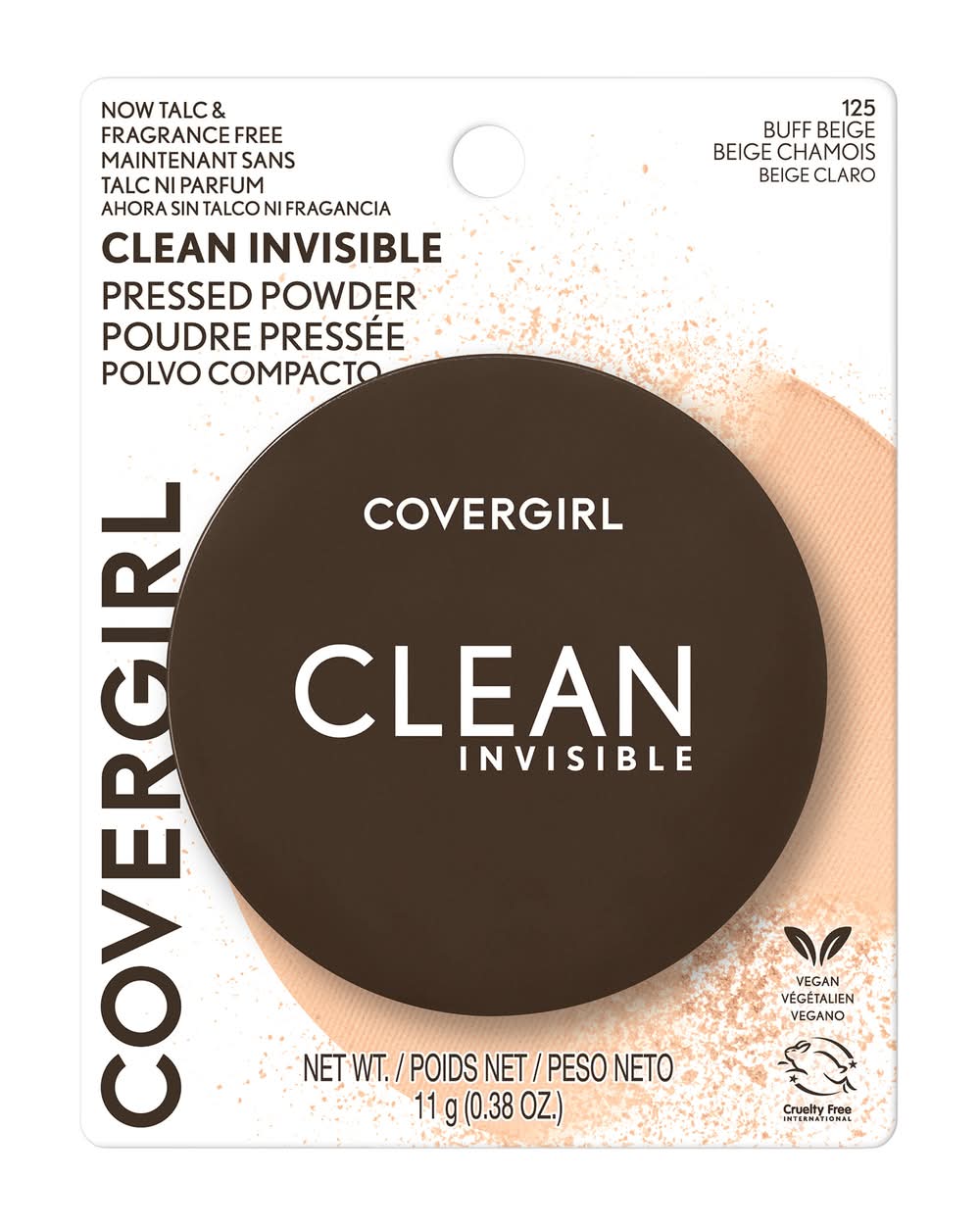 CoverGirl Clean Invisible Lightweight Breathable Vegan Formula Pressed Powder, Buff Beige 125 (11 g)