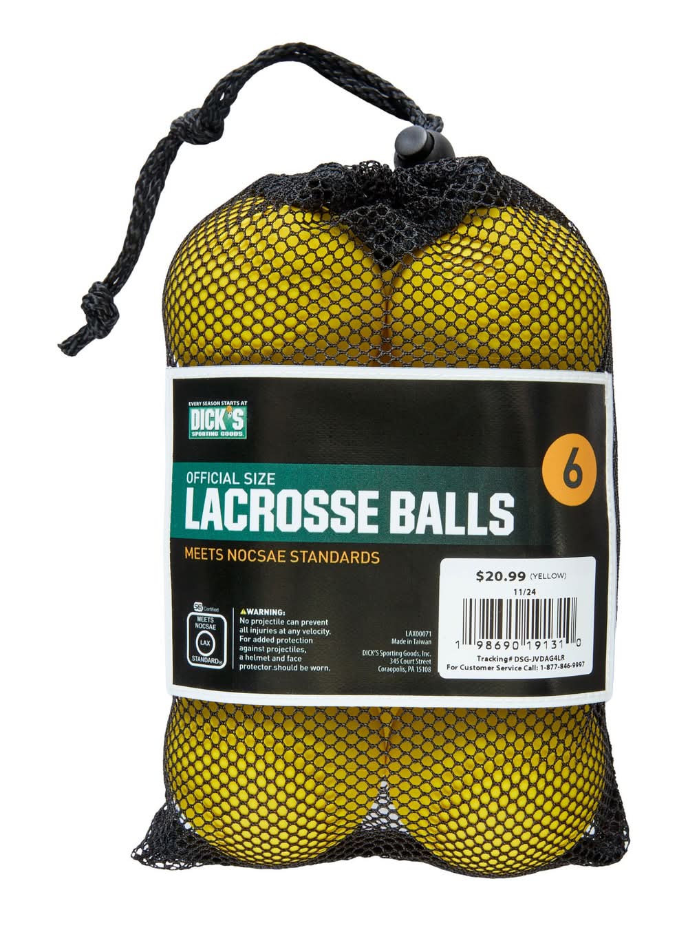 DSG NCSAE Lacrosse Balls - 6 Pack (Yellow Iris)