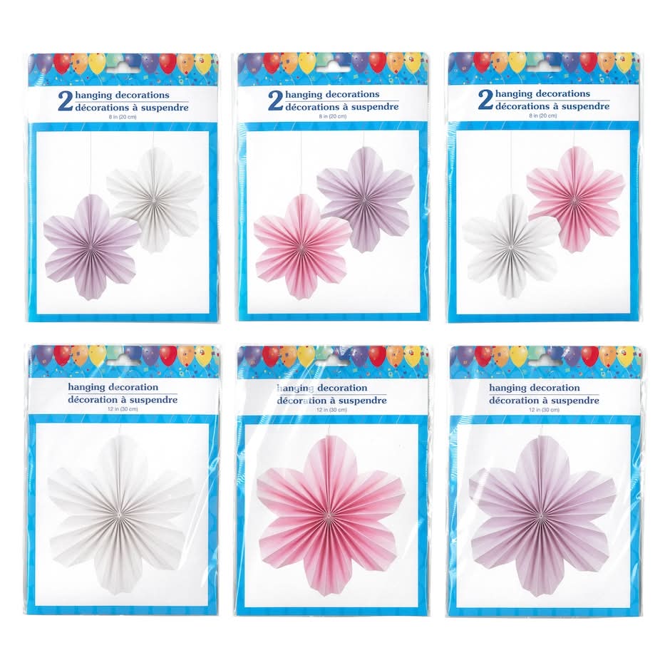 Floral Paper Hanging Decorations, Assorted Colors, 1-pc And 2-pc Packs.
