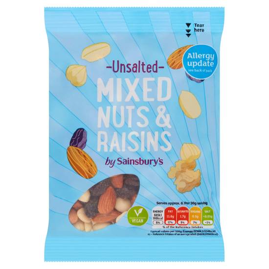 Sainsbury's Unsalted Mixed Nuts & Raisins 200g