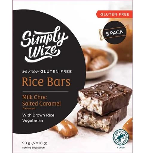 Simply Wize Rice Bars, Milk Chocolate-Salted Caramel (90g, 5 pack)