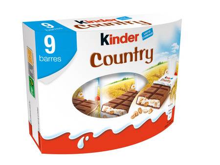 Barres de céréales enrobées de chocolat KINDER COUNTRY - le paquet de 9 barres - 211,5g
