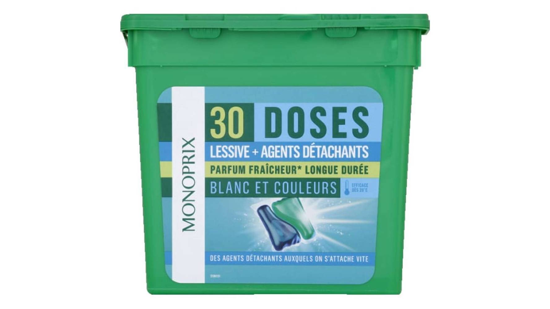 MONOPRIX Dodes 2 en 1 lessive + agents détachants, parfum fraîcheur longue durée Les 30 doses, 780g