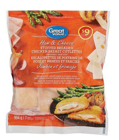 Great value jambon et fromage (7 unités, 994 g) - ham & cheese stuffed breaded chicken breast cutlets (7 units)