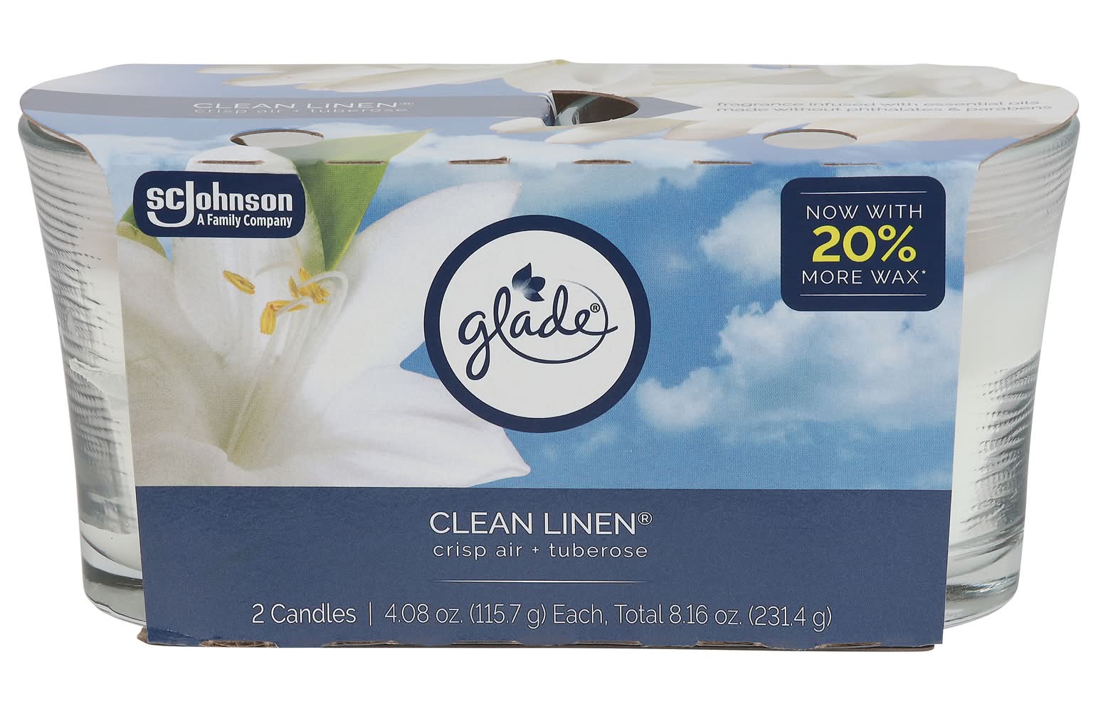 Glade Scented Candles, Clean Linen (2 x 4.08 oz)