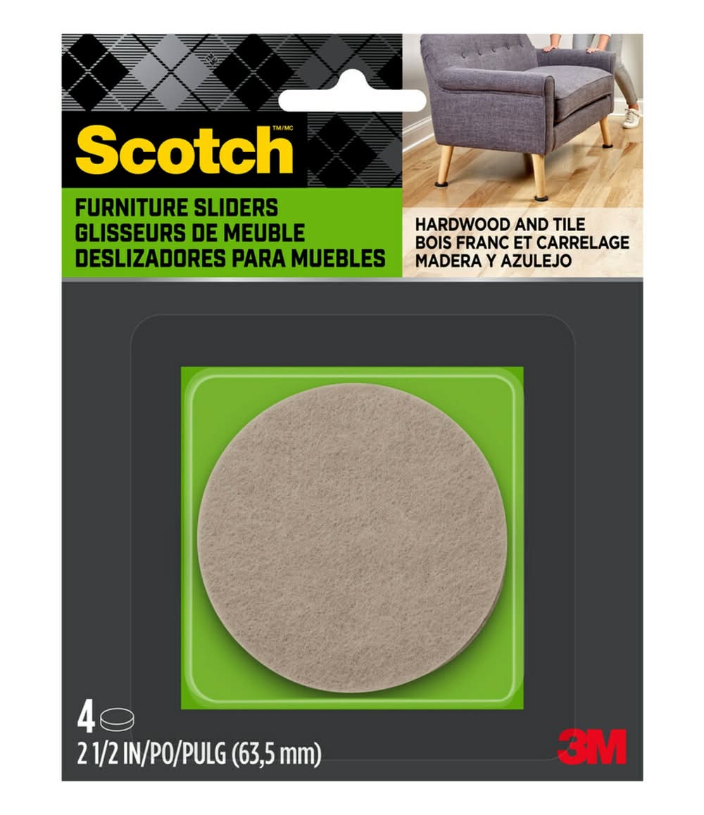 Scotch 4 -Pack 2-1/2 in Round Felt Hard surface Furniture Slider