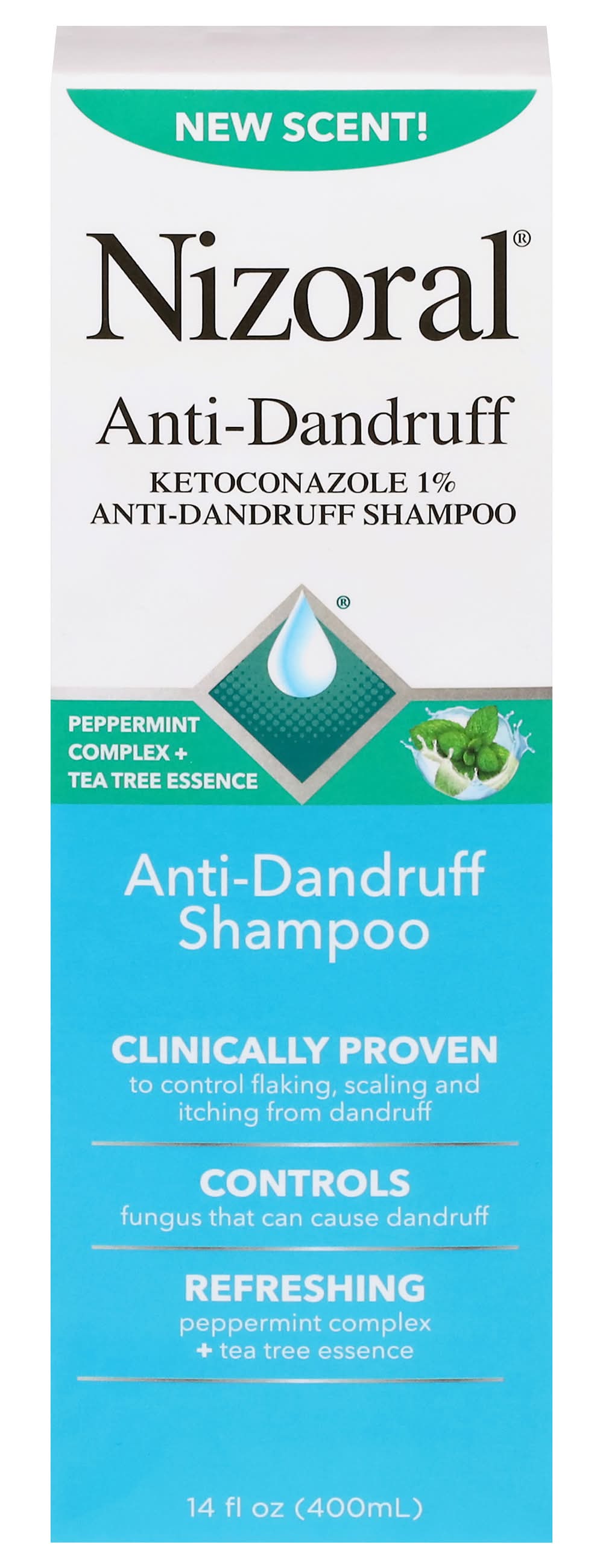 Nizoral Anti-Dandruff Shampoo With 1% Ketoconazole, Peppermint Complex + Tea Tree Essence (14 fl oz)
