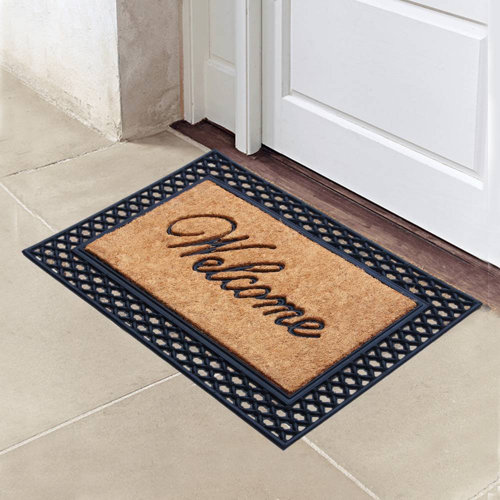 allen + roth 2-ft x 3-ft Black Coir/Rubber Rectangular Indoor or outdoor Decorative Welcome Door mat | WG-JJ-2439-TIEMAT