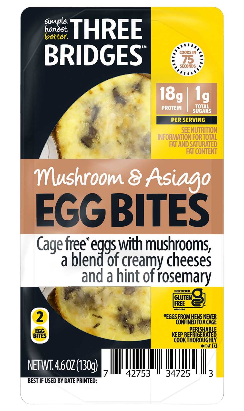 Three Bridges Mushroom & Asiago Egg Bites (4.6 oz, 2 ct)