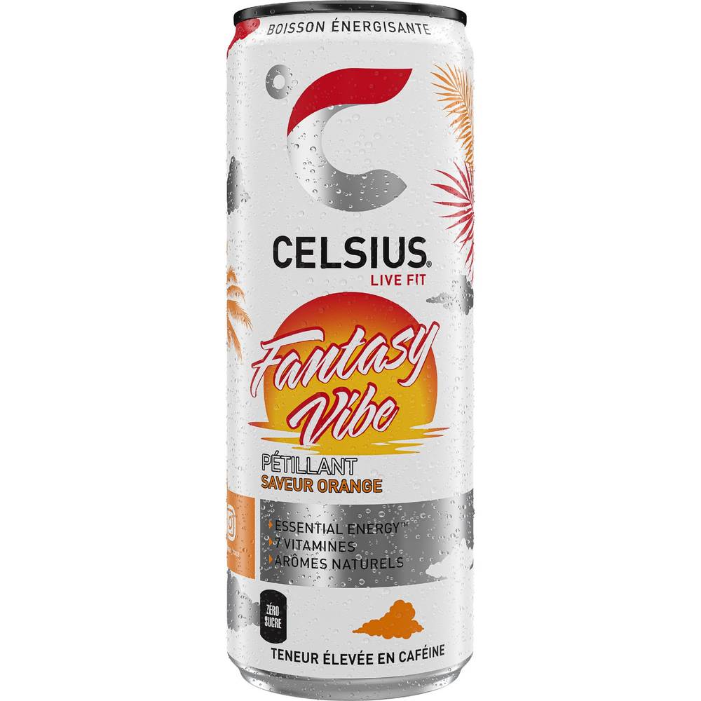 Celsius - Boisson énergisante fantaisy vibe pétillant, orange (355ml)