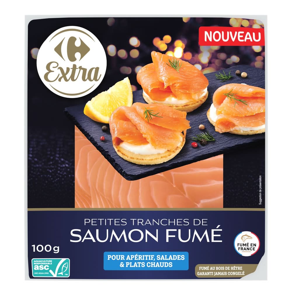 Saumon Fumé Petites Tranches ASC CARREFOUR EXTRA - Poids net : 100 g