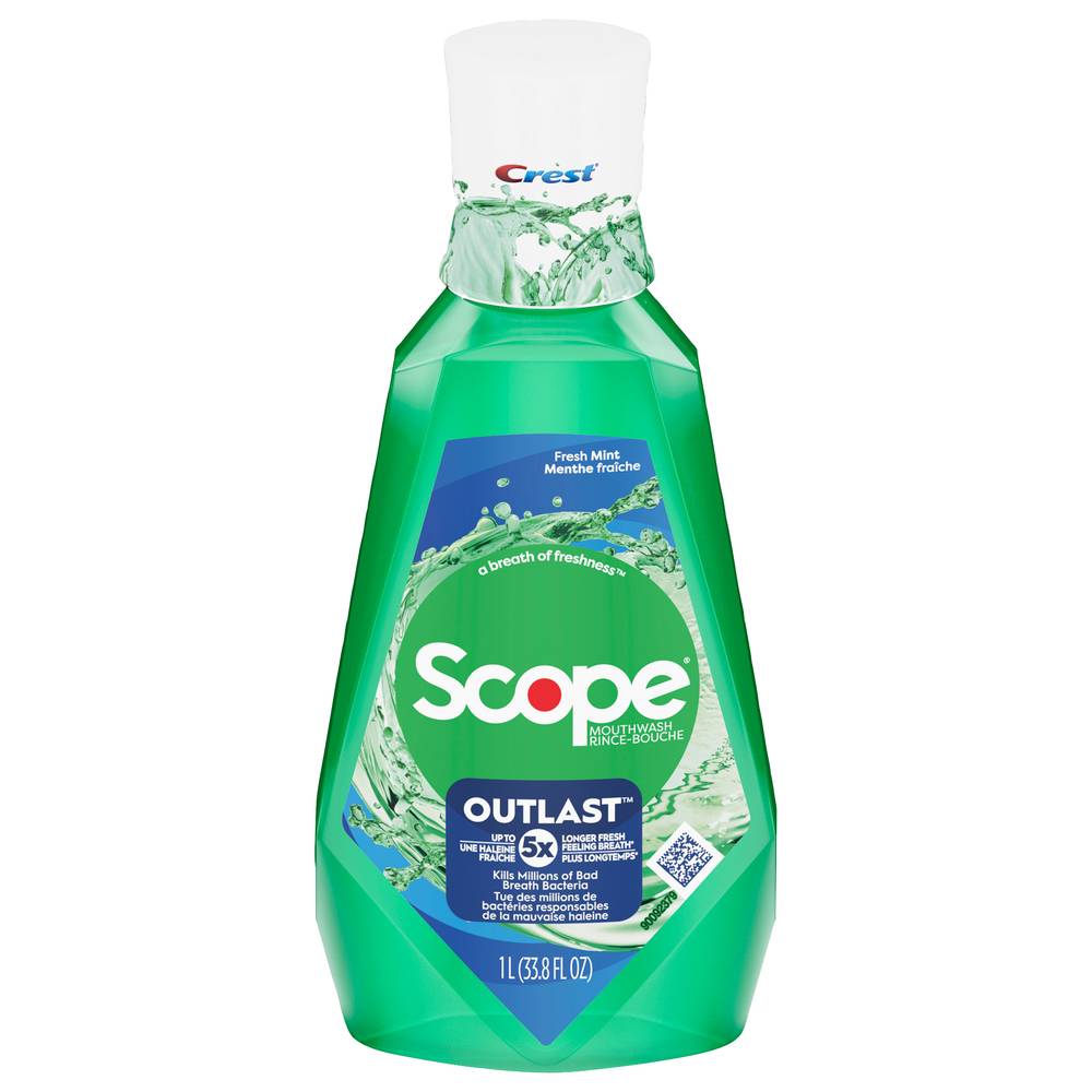 CREST Scope Outlast Mouthwash, Fresh Mint (33.8 fl oz)