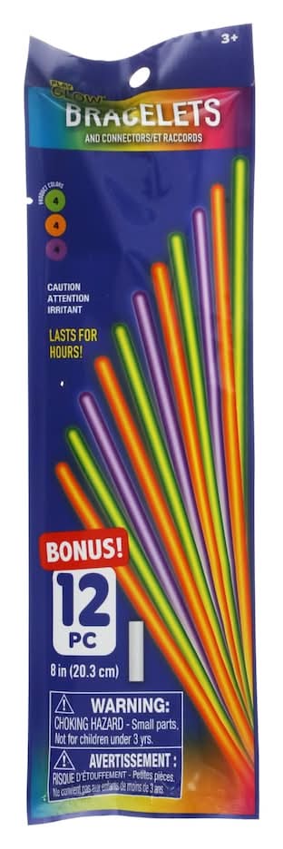 Play Glow Glow Bracelets, 8 in, Assorted (12 ct)