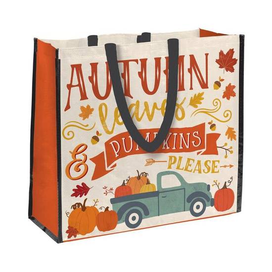 Autumn Leaves Pumpkins Please Reusable Plastic Tote Bag, 19in x 17in