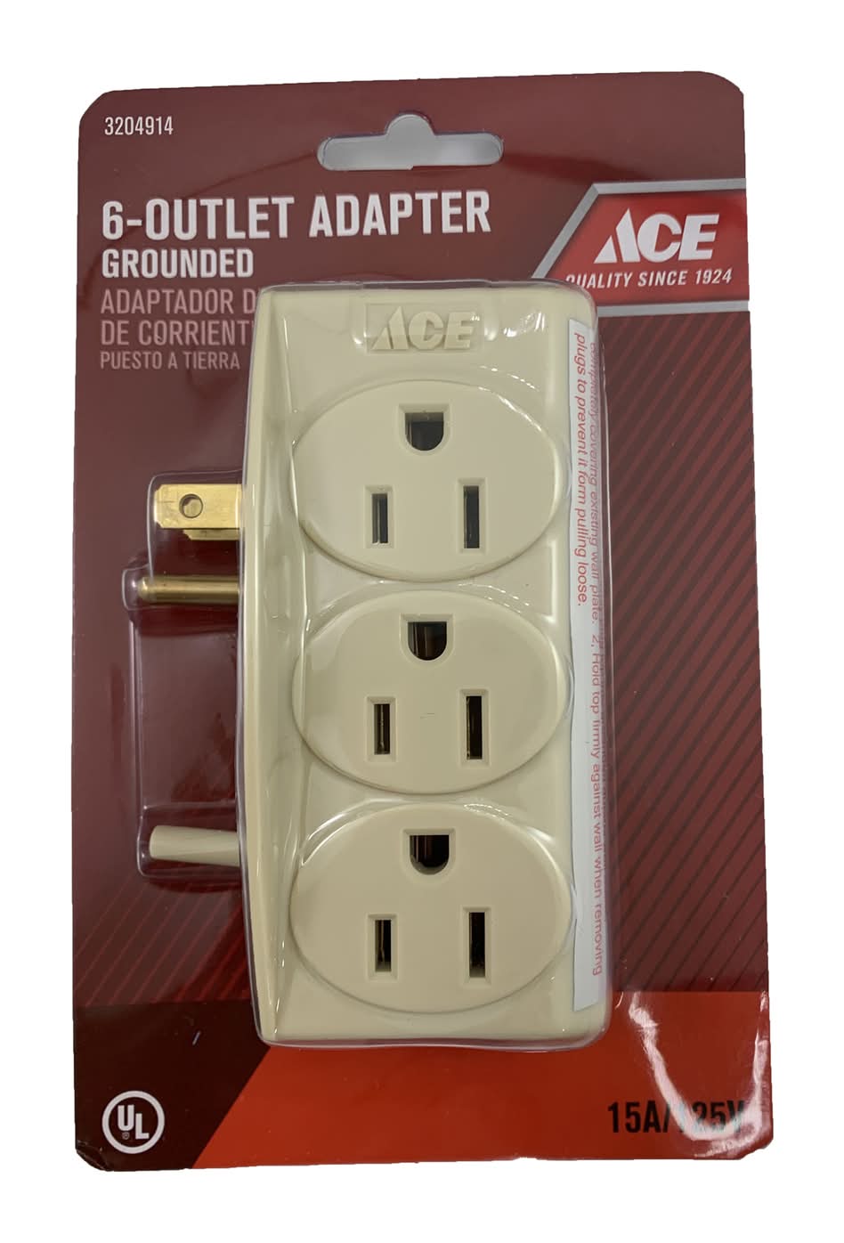 Ace Grounded 6 Outlets Adapter 1 Pk