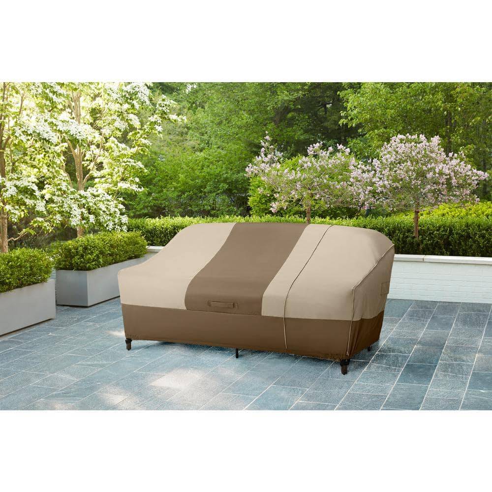 Hampton Bay 38 In. L X 77.3 In. W X 31 In. H Beige Patio Furniture Loveseat And Sofa (2-In-1) Cover