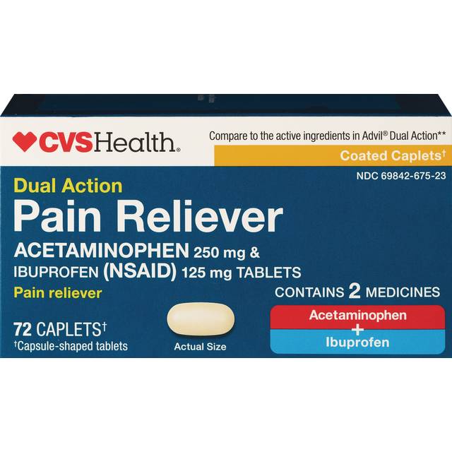CVS Health Dual Action Pain Reliever Coated Caplet, 72CT