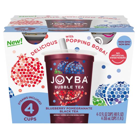 Joyba Blueberry Pomegranate Bubble Tea Plastic Cup (4 ct, 12 fl. oz)