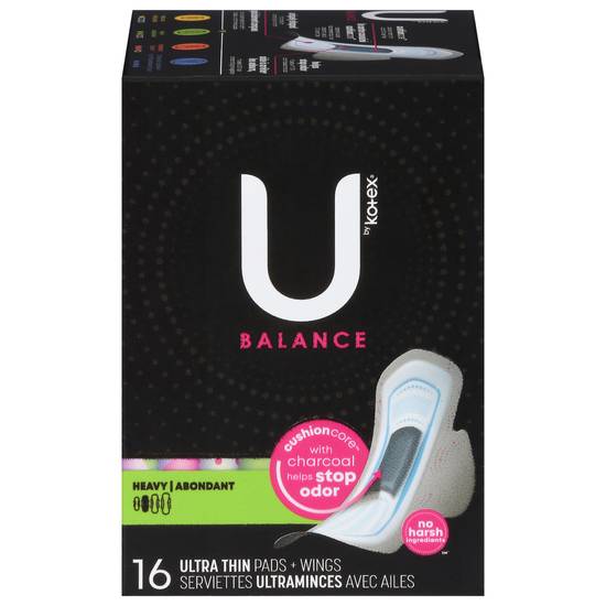 U By Kotex Balance Ultra Thin Pads With Wings Heavy Absorbency (16 ct)