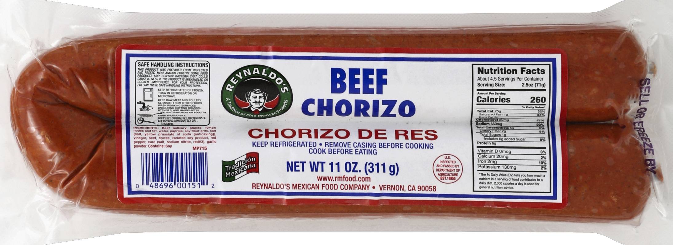 Reynaldo's Beef Chorizo (11 oz)