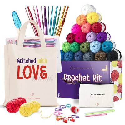 Hearth & Harbor 43 Piece Small Crochet Kit for Beginners Adults and Kids with Canvas Tote Bag