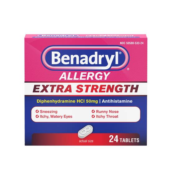 Benadryl Extra Strength Antihistamine Allergy Relief Tablets, 24 CT