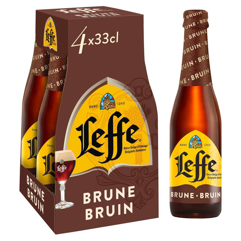 Leffe Bière Belge d''Abbaye Brune Bouteilles 4 x 33 cl