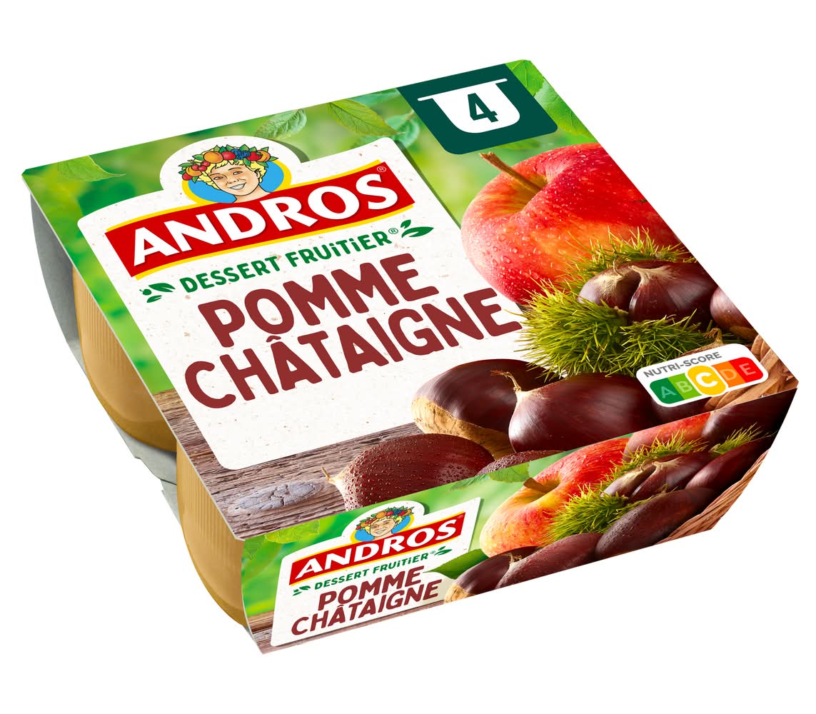 Andros - Dessert fruitier à base de compote de pomme, châtaigne (4 x 100g)