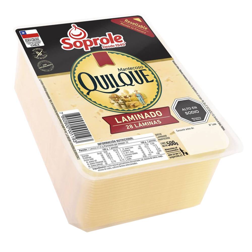 Soprole queso mantecoso quilque laminado (500 g)