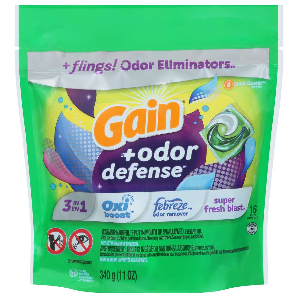 Gain Odor Defense 3 in 1 Detergent 16 Pacs (11 oz)