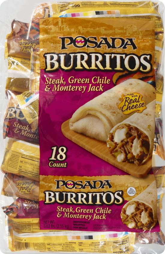 Posada Burritos, Shredded Steak & Cheese, 5 oz, 18 ct