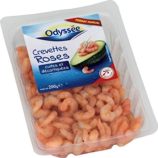 Crevettes roses décortiquées et cuites - odyssee - 200g