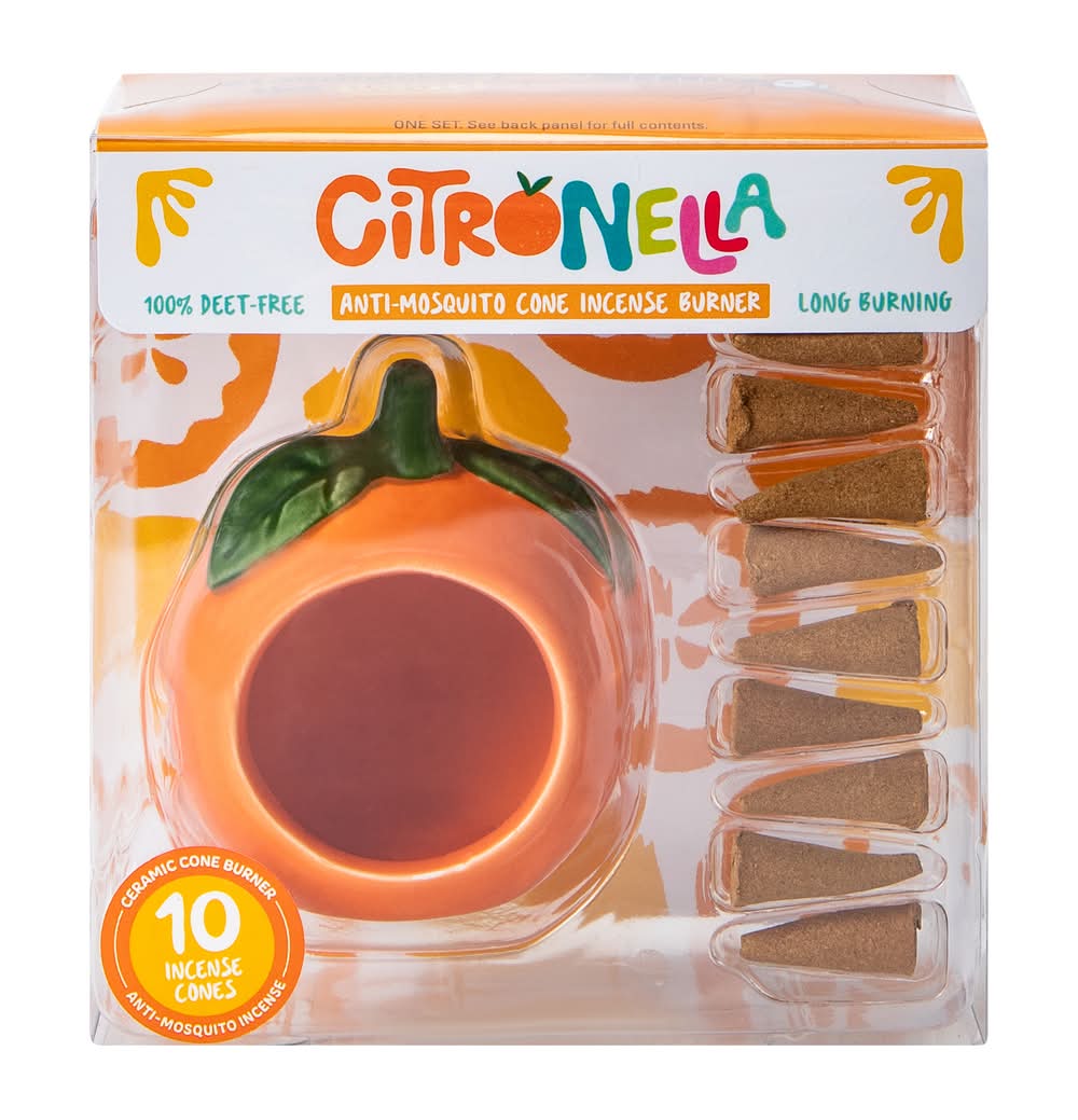 Citronella Anti-Mosquito Cone Incense Burner Set Orange