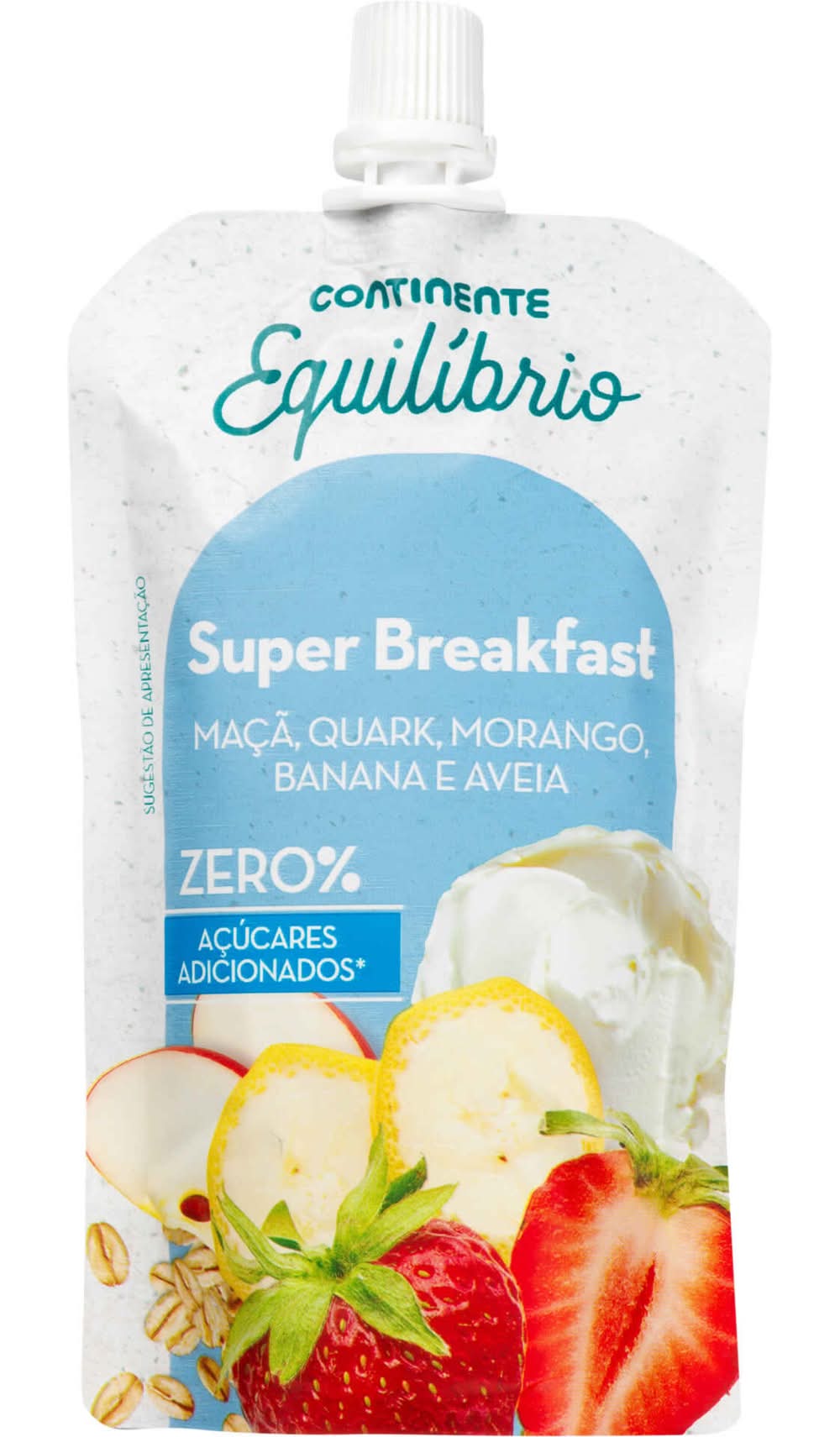 Saqueta de Maçã, Quark, Morango, Banana e Aveia Super Breakfast sem Adição de Açúcar Continente Equilíbrio (emb. 120 gr)