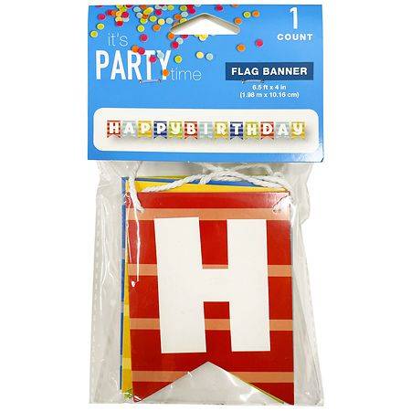It's Party Time Happy Birthday Stripes Ribbon Banner - 1.0 ea