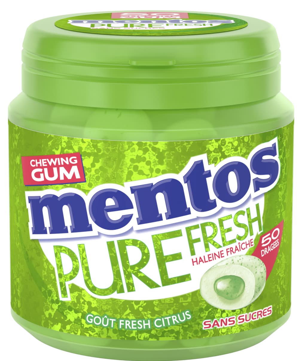 Mentos - Chewing gum pure fresh citrus au thé vert sucres (100g)