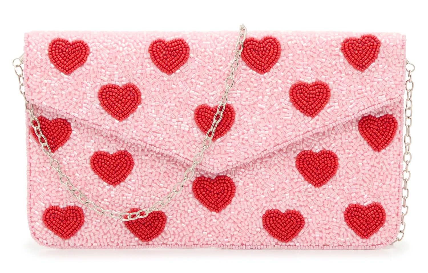 Kelly & Katie Hearts Beaded Envelope Clutch (Light Pink One Size)