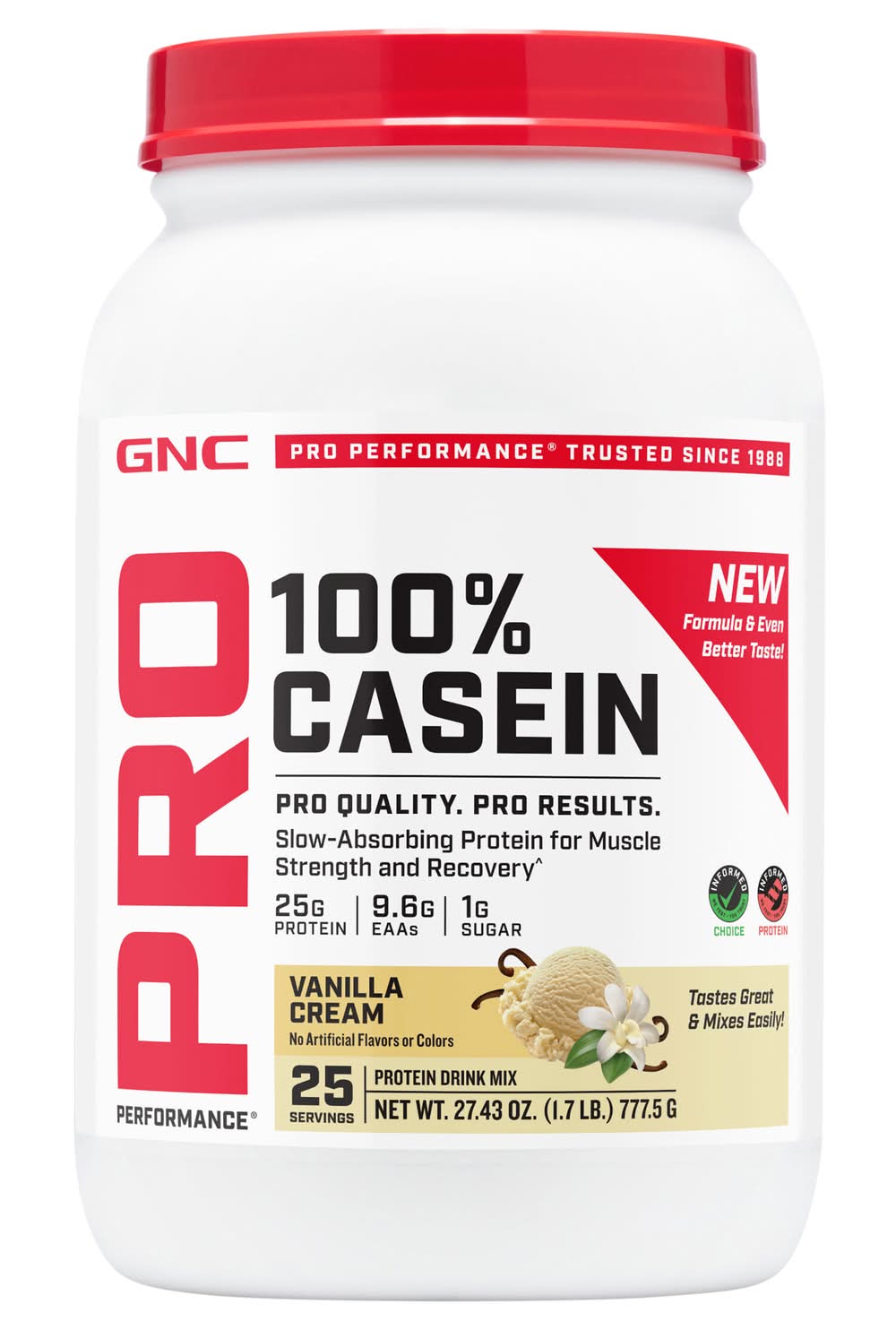 GNC Pro Performance 100% Casein Protein Drink Mix Powder, Vanilla Cream (27.43 oz)