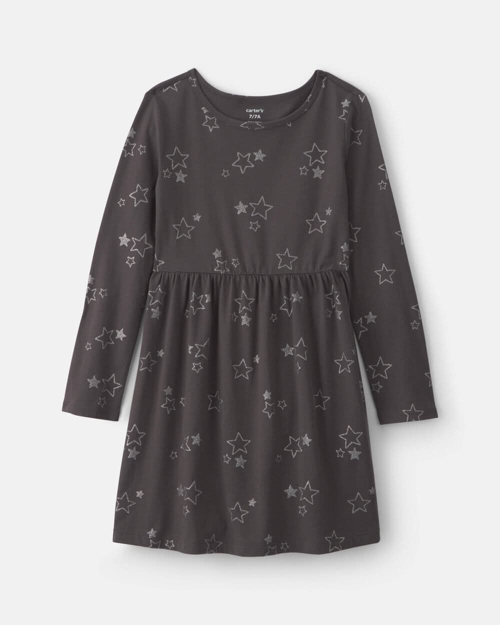Girls Stars Long-Sleeve Dress - Grey - 5