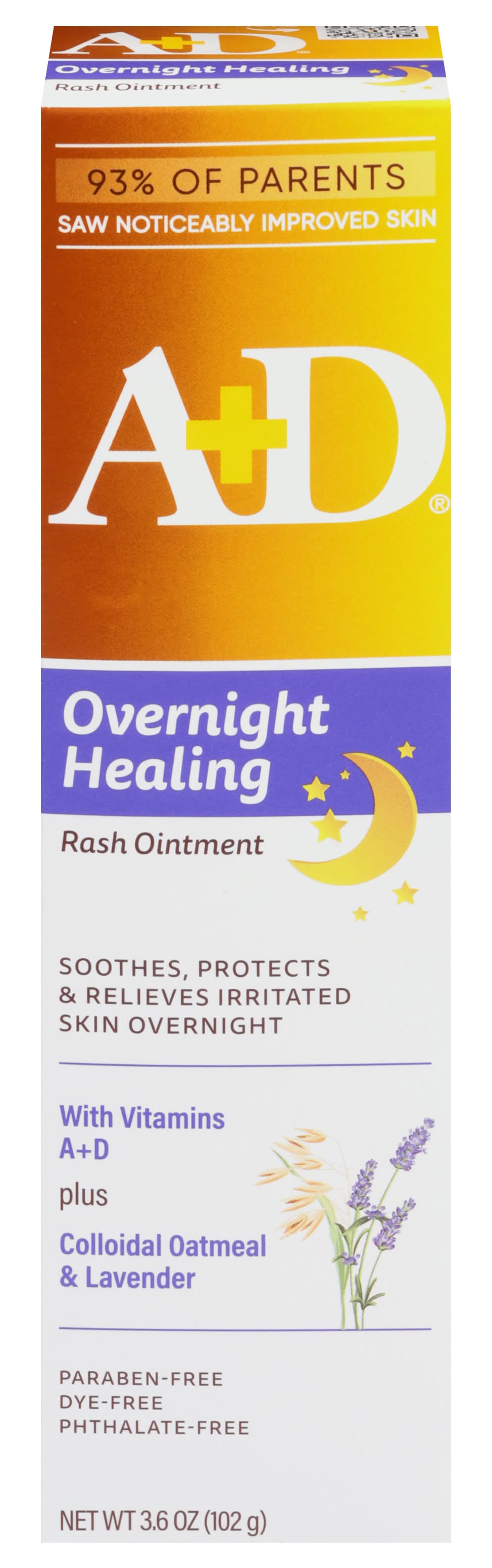 A+D Overnight Healing Rash Ointment, Colloidal Oatmeal-Lavender (3.6 oz)