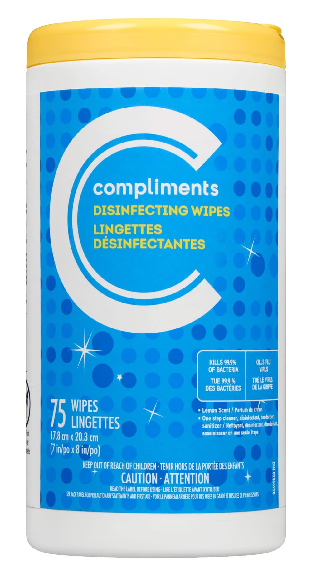 Compliments Lemon Disinfecting Wipes, Lemon (75 pack)