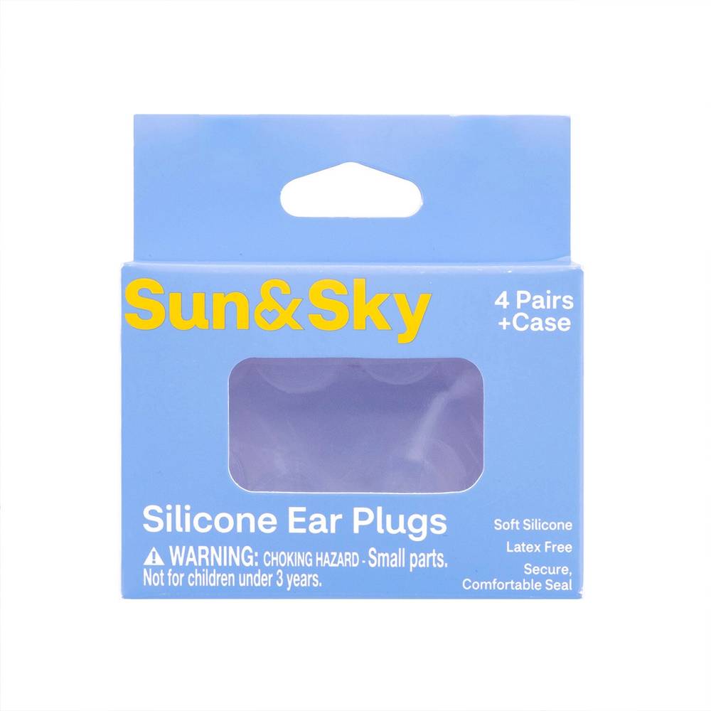 Sun & Sky Silicone Ear Plugs, 4 Pairs