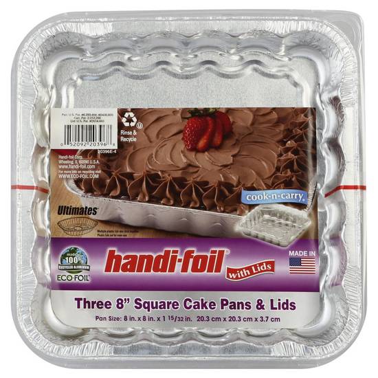 Handi-Foil Eco-Foil Cook-N-Carry 8" Square Cake Pan With Lid (3 sets)