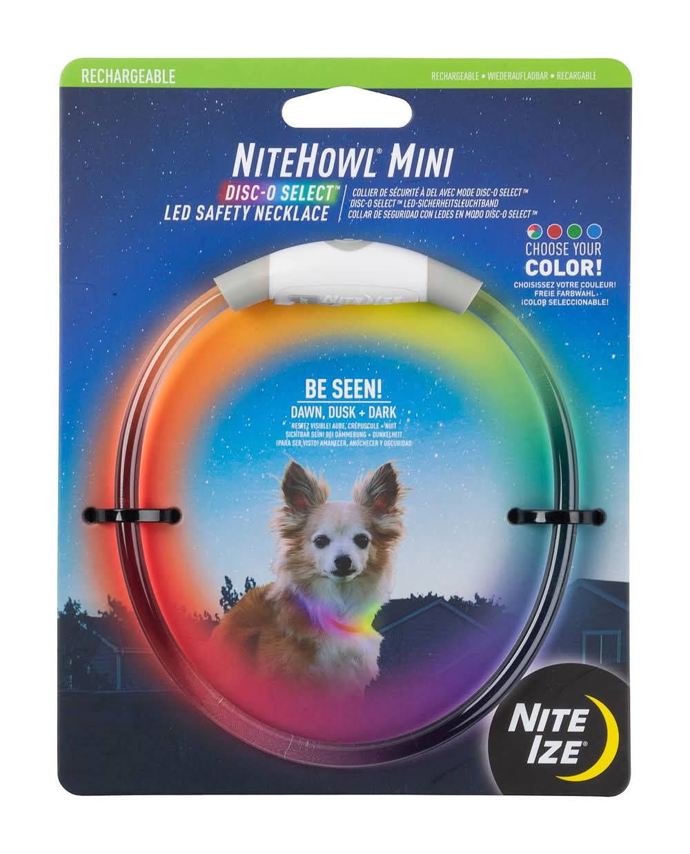 Nite Ize® NiteHowl® Mini Rechargeable LED Safety Necklace with Disc-O Select™ (Color: Multi Color)