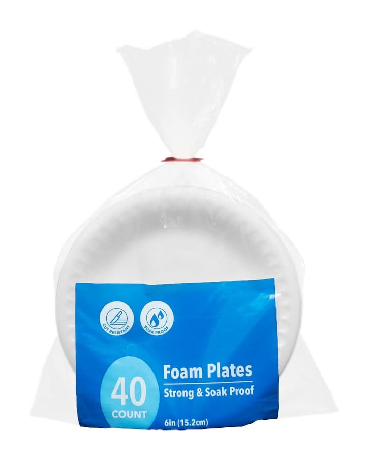 Everyday Strong & Soak Proof Foam Snack Plates, 6 in, White (40 ct)