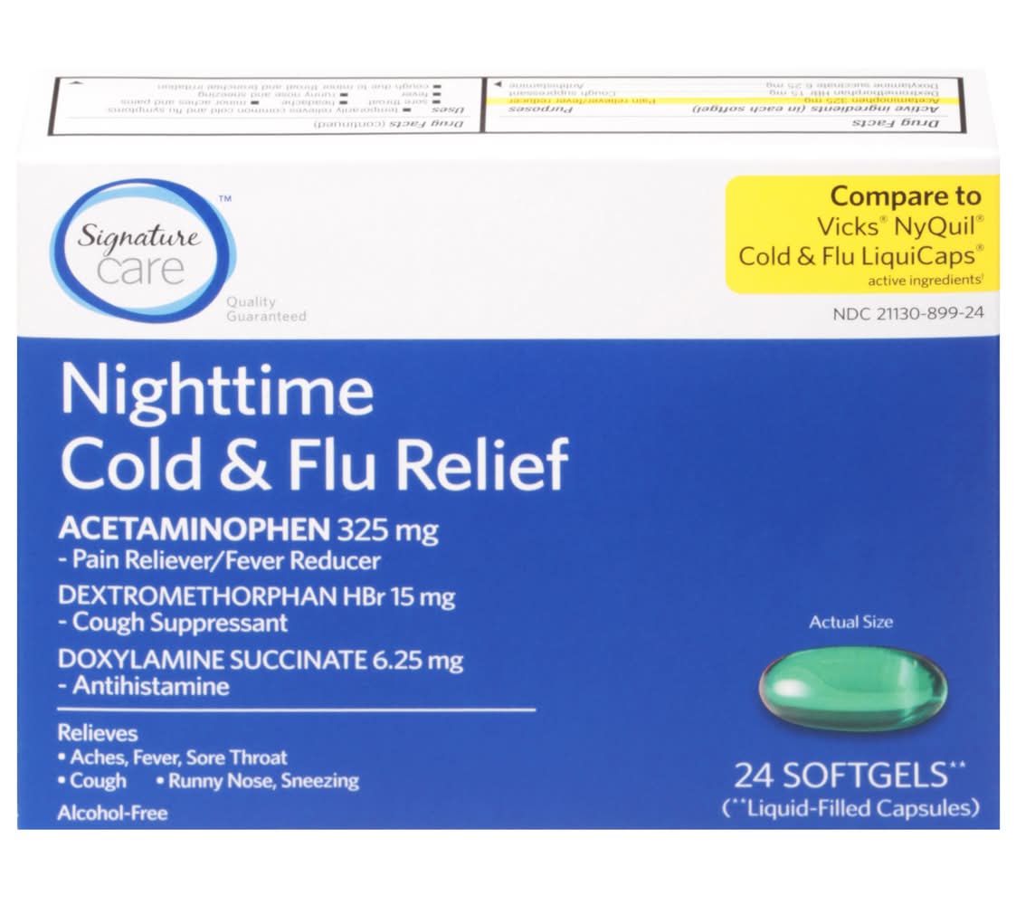 Signature Care Acetaminophen 325 mg Nighttime Cold & Flu Relief Softgels (2.1 oz)