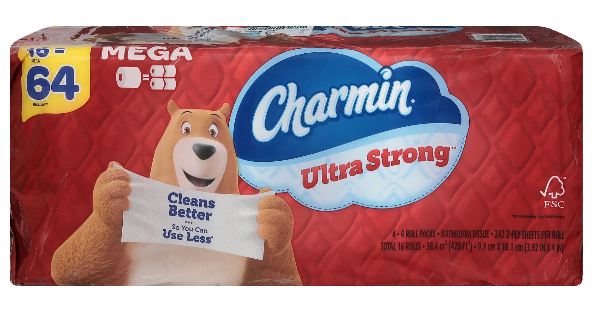 Charmin Ultra Strong Toilet Paper Mega Rolls, 4x3 15/16 in, White (16 ct)