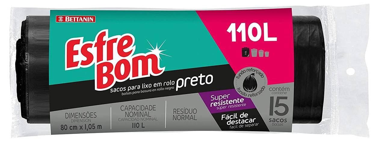 Bettanin · Saco de lixo reforçado 110 l - 80 cm x 1,05 m (15 un)