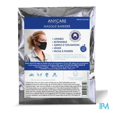 Anycare Masque Barriere Lavable Noir X1 Masques chirurgicaux - Accessoires