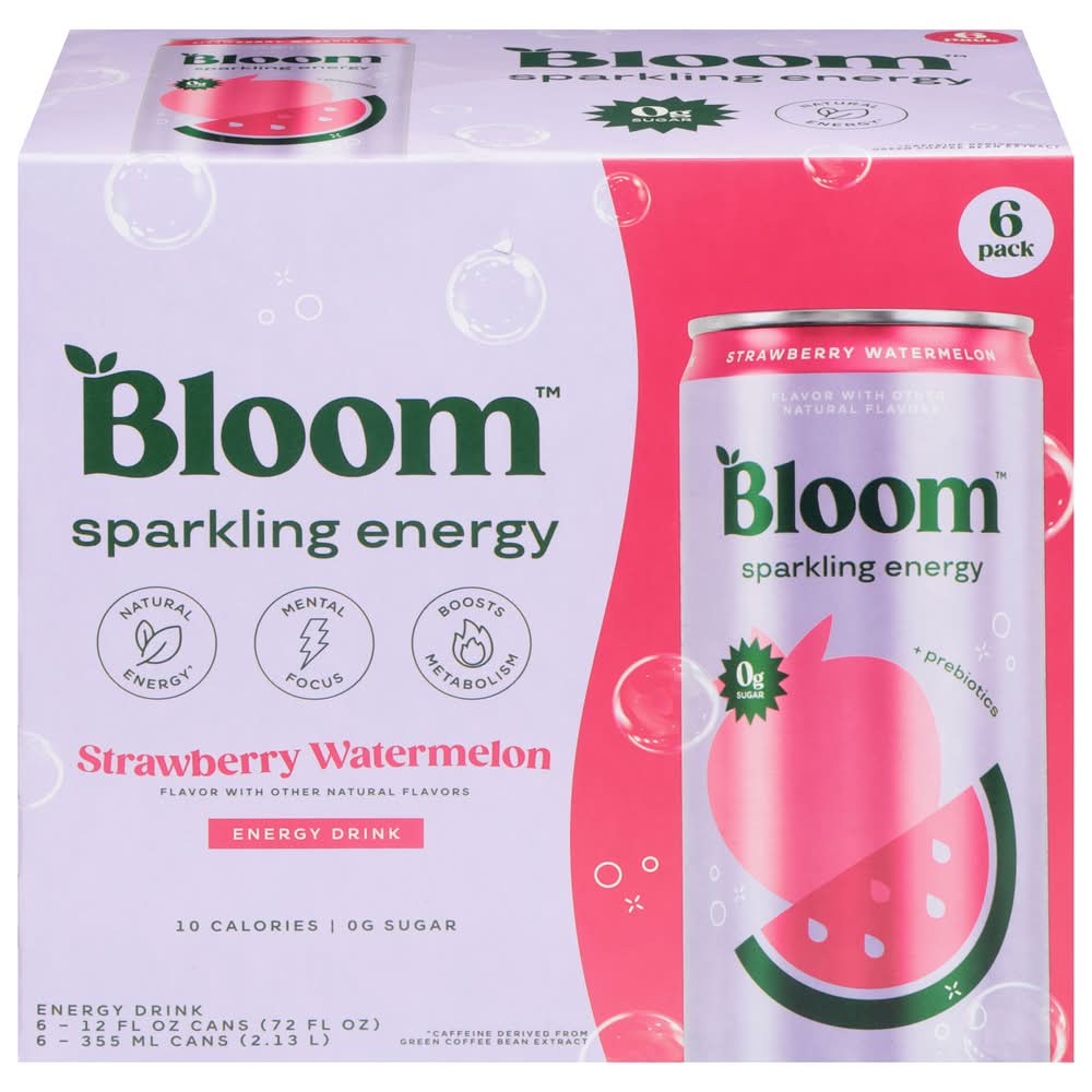 Bloom Sparkling Energy Drink, Strawberry-Watermelon (6 x 12 fl oz)